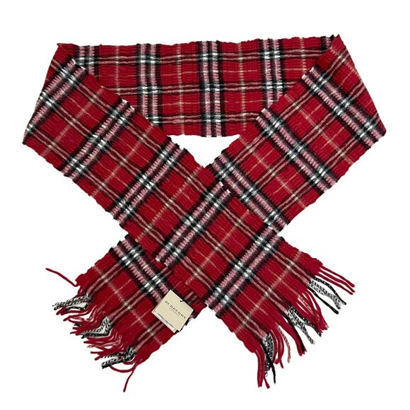 Burberry London Cherry Red Smocked SmockChech Chech Cashmere Wool Blend Scarf - Picture 1 of 5